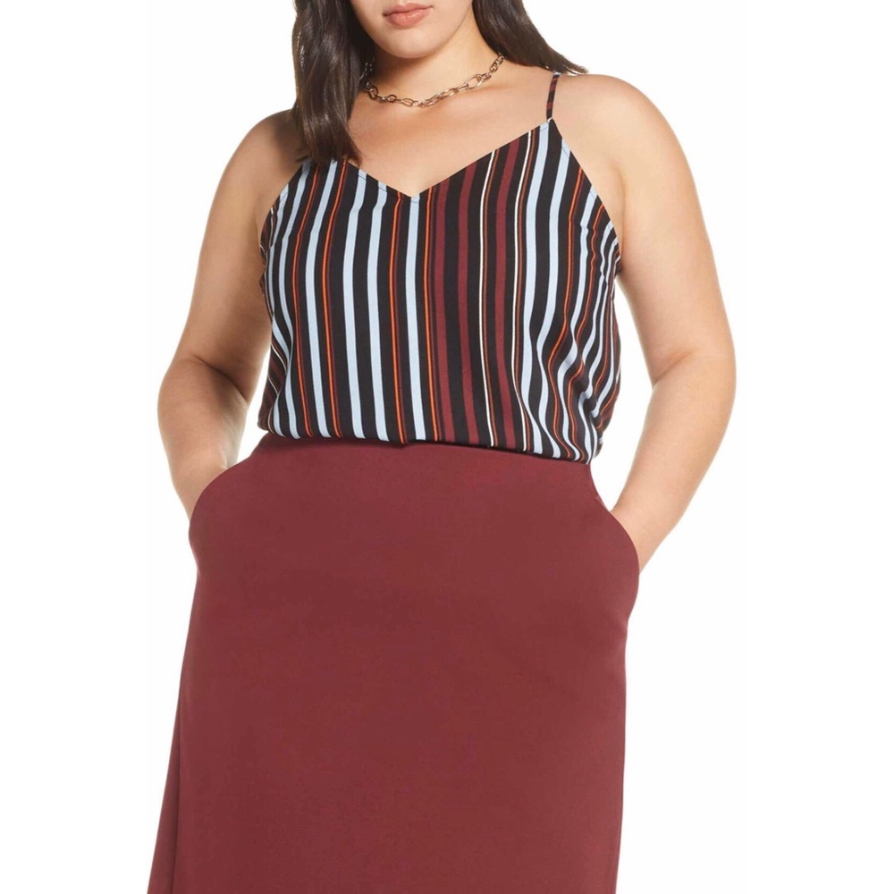 Halogen Striped V-Neck Camisole, Tank Top, Cami 3X